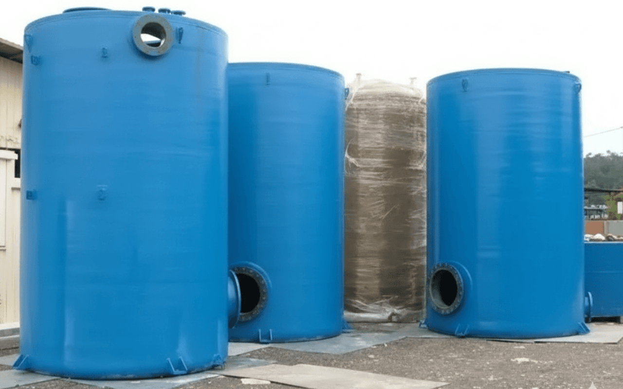 Corrosion-resistant FRP tanks for safe storage of industrial chemicals.